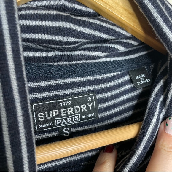 Superdry Paris Women’s Size S Cowl Neck Striped Sweater Draw String Navy Gray - Picture 3 of 7